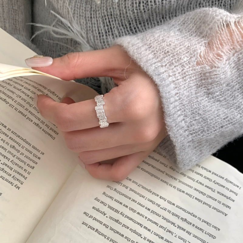 Minimalist Silver-Plated Plain Band Ring For Women, Anti-Fade Adjustable Open Ring, Korean Style Niche High-End Design