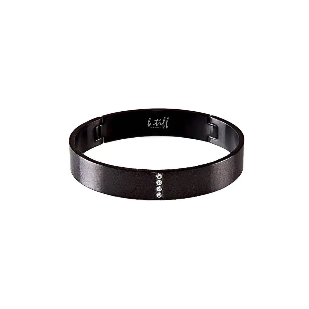 BG223B B.Tiff 4-Stone Matte Black Wide Bangle Bracelet