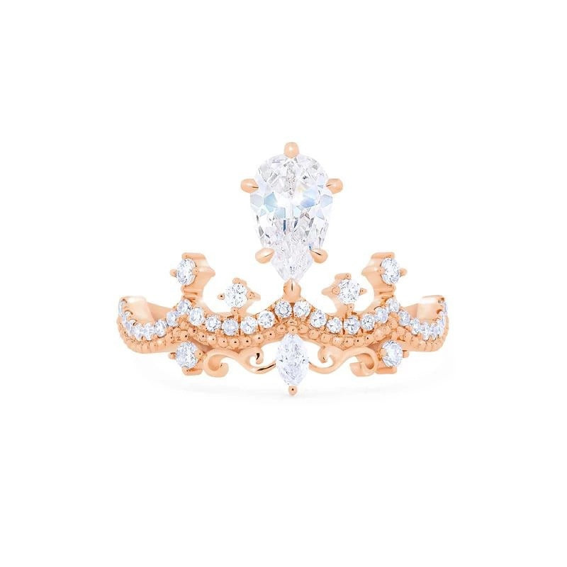 Vintage Crown Design Pear Cut Simulated Moissanite Engagement Ring