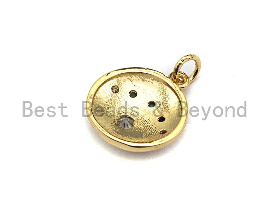 Colorful CZ Micro Pave Round Gold Coin Pendant, Coin Shaped Pave Pendant, Gold plated,21x23mm, Sku#F870