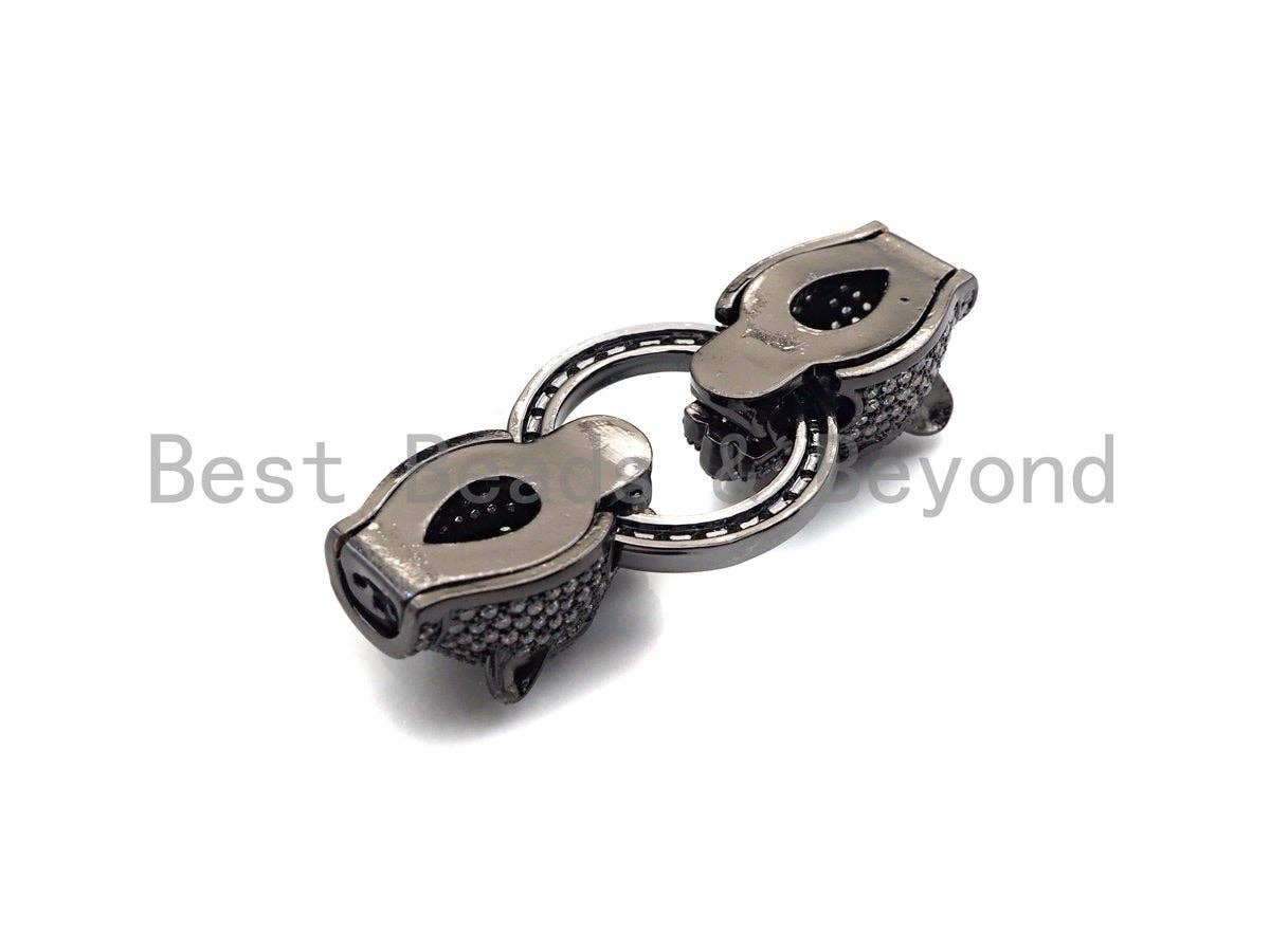 LARGE Clear CZ Micro Pave Panther Leopard Head Box Insert Clasp, Leopard Head Connector, Men's Jewelry Finding, 14x50mm, sku#C110