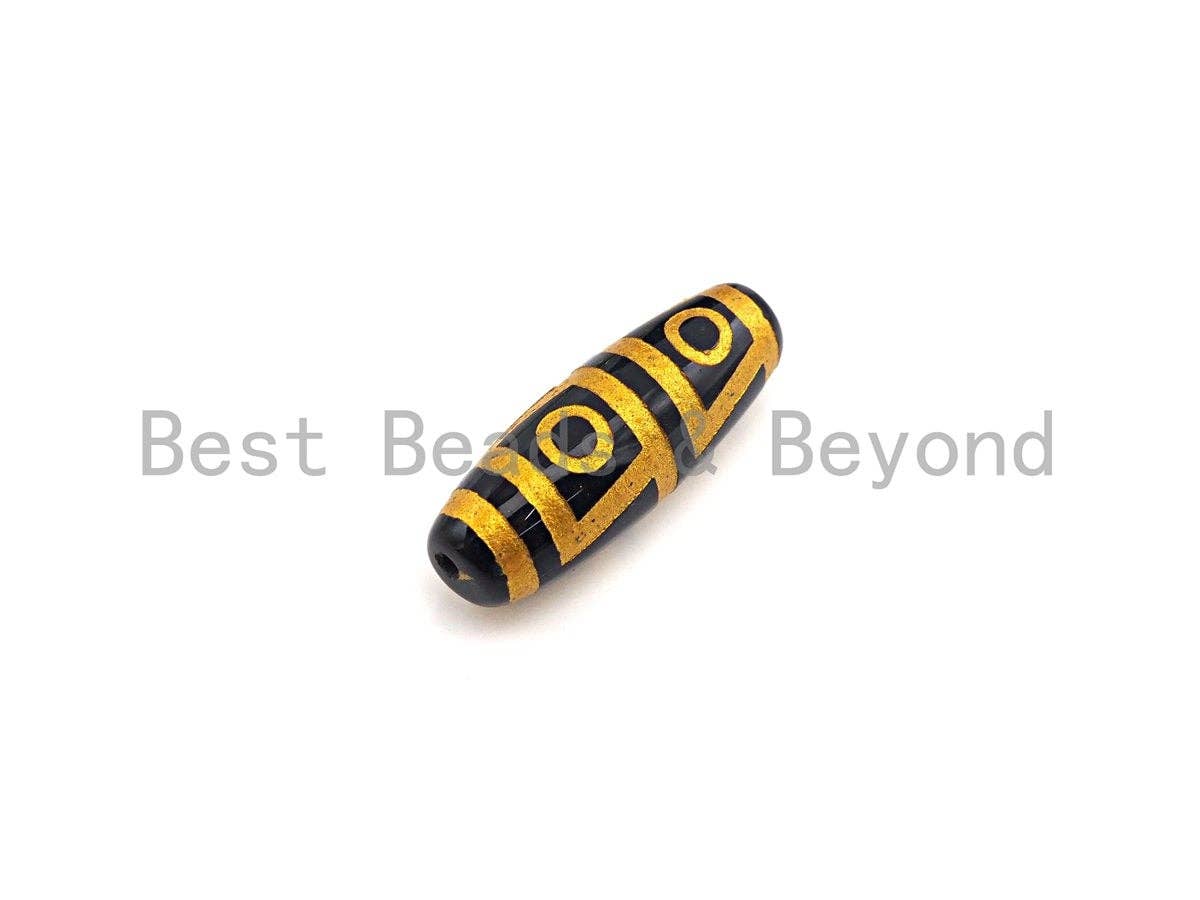 Natural Tibetan Agate Long Oval Shape Beads, Black Gold Dzi beads, Barrel Agate Beads, 10x30mm, sku#U583