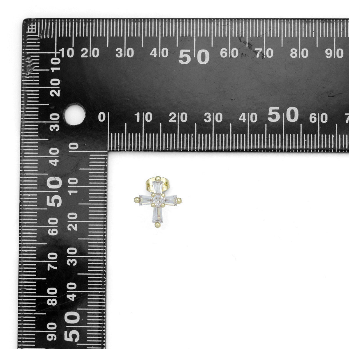 Baguette CZ Gold Cross Stud Earrings, Sku#LD656