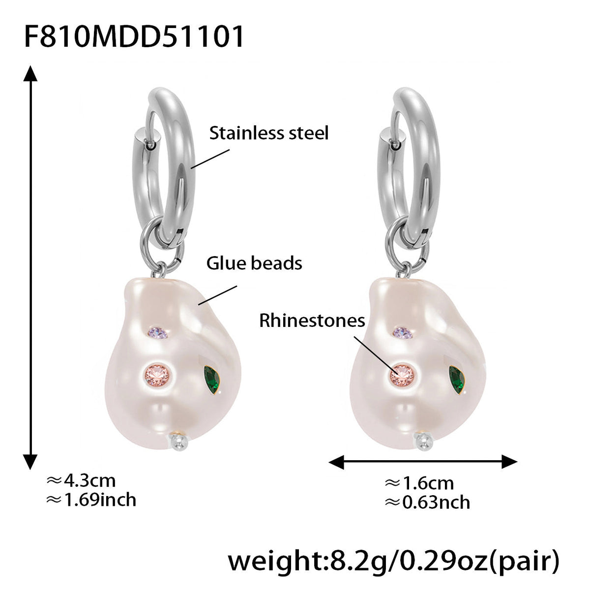 French-style Colored Diamond Asymmetric Bead Earrings