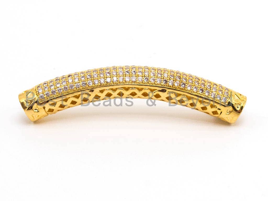 CZ Micro Pave  Half Full Long Curve Tube for Bracelet/Necklace, Cubic Zirconia Separator Tube, 44x6mm Tube Beads, sku#C60