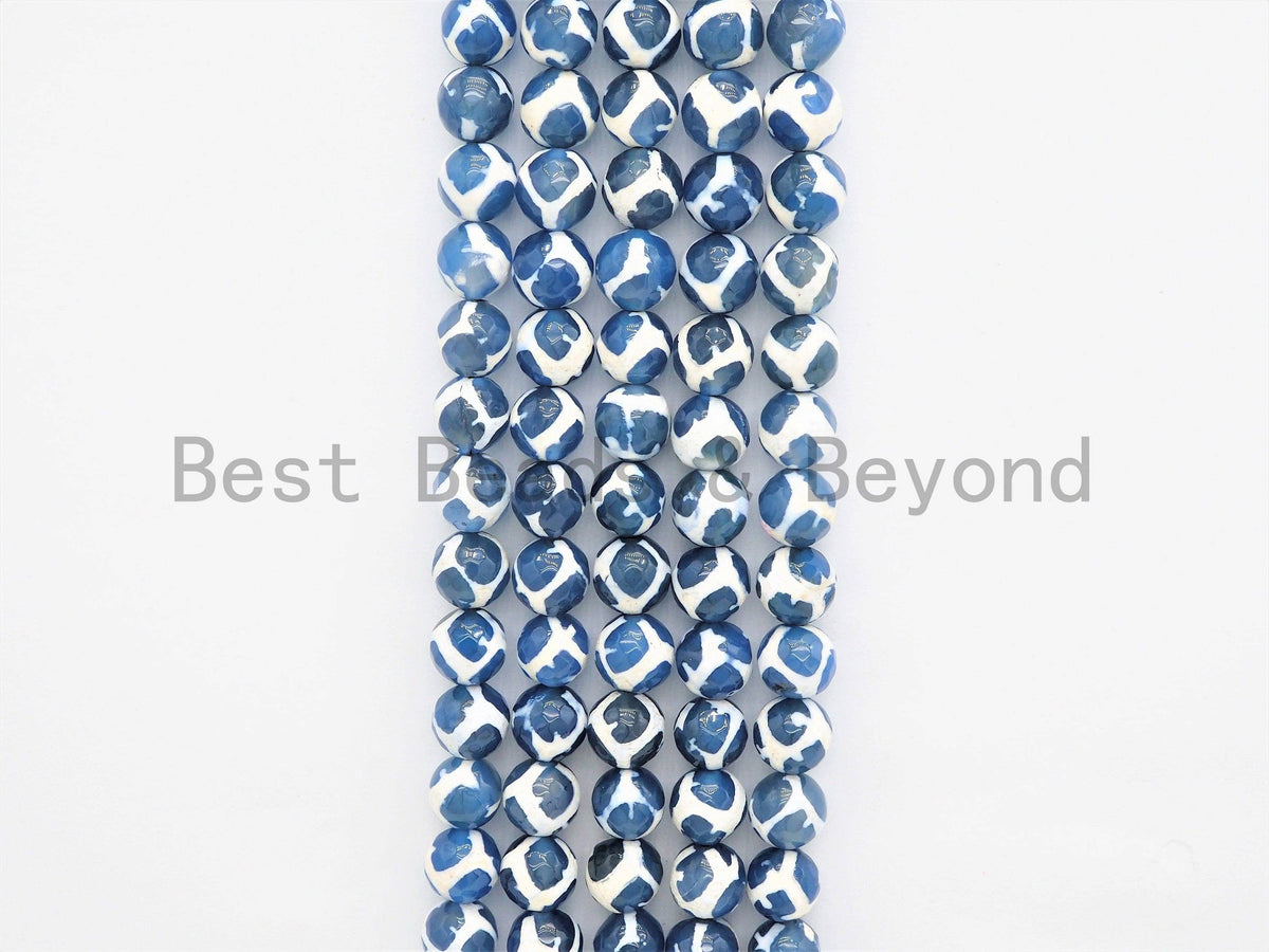 Quality DZI Blue White Agate beads, Round Tibetan Agate Bead, sku#U408