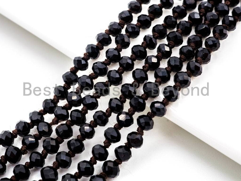 60 Long Hand Knotted Black Color Crystal Necklace, Sku#D17