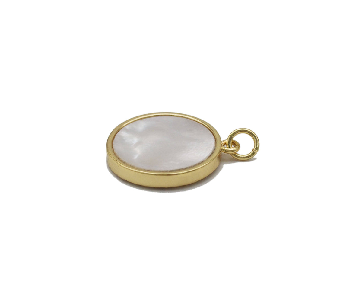 Gold CZ Smiley Face On Round Pearl Charm, Sku#L712