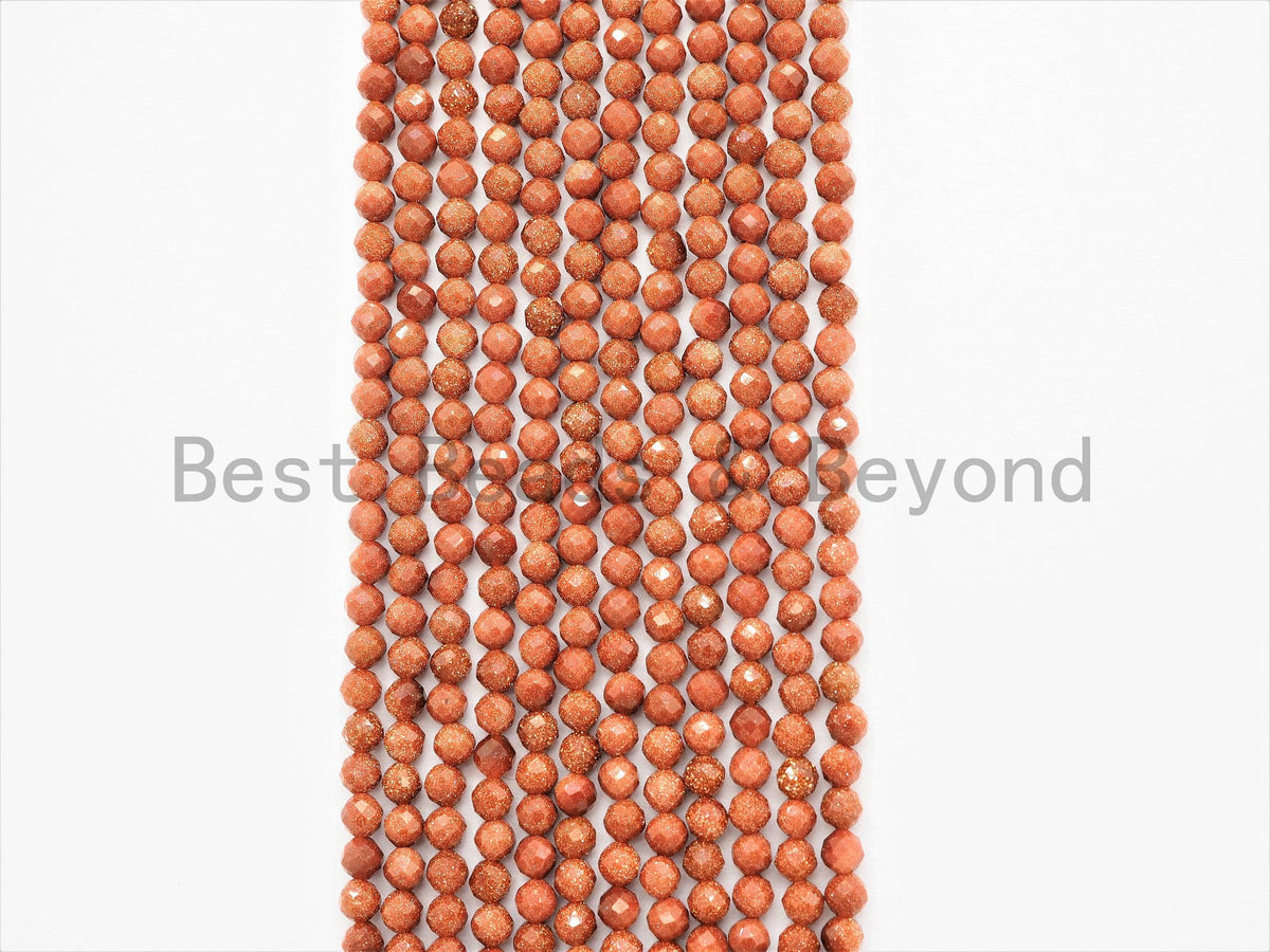 2mm/3mm/4mm High Quality Round Faceted Goldstone Beads, Shiny Tiny Gemstone Beads, Sparkling Golden Brown Beads, 15inch strand, SKU#U365
