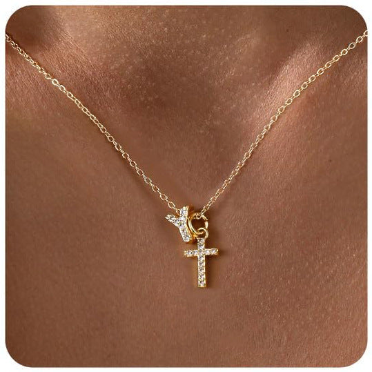 Zircon Inlaid 26 Letter Cross English Necklace