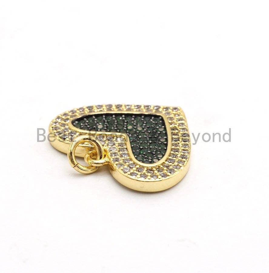 CZ Micro Pave Heart Pendant/Charm, Cubic Zirconia Blue Fuchsia Black Green Heart Pave Pendant,18x21mm, sku#F560