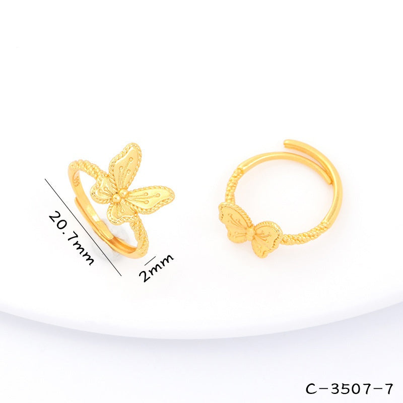 Long-Lasting Color Traditional Sand-Gold Enamel Gradient Pearl Butterfly Ring