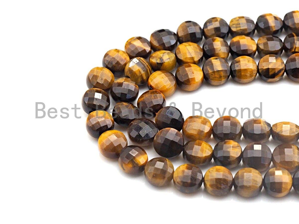 High Quality Natural Yellow Tiger Eye Checkerboard Coin Shape beads, 6mm/8mm/10mm Turtle Shell Cut Tiger Eye, 16" Full strand, Sku#U695