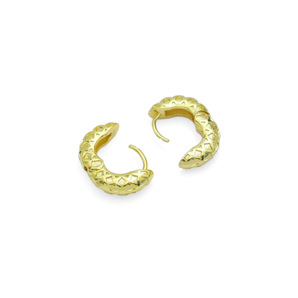 Gold Silver Rhombus diamond patten Chunky Huggie Earrings, Sku#A241