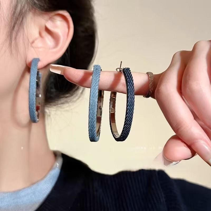 2026 Denim Hoop Earrings, European Style Bold Stage Jewelry