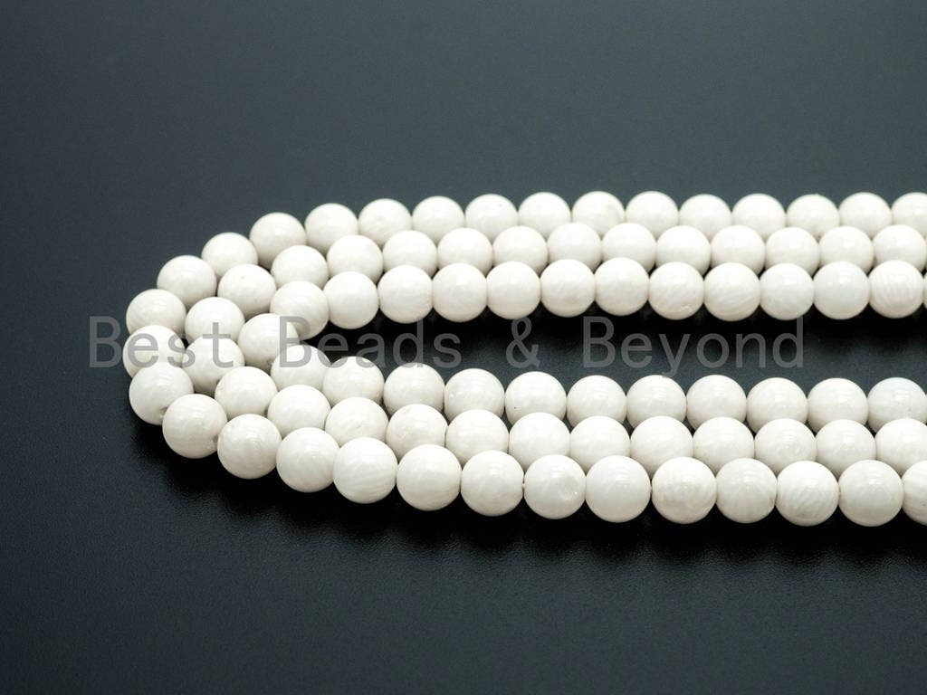 High Quality Natural Coral Beads, 6mm 8mm 10mm White Round Smooth Gemstone Beads,Loose Coral Beads, 15.5inch strand, SKU#U62