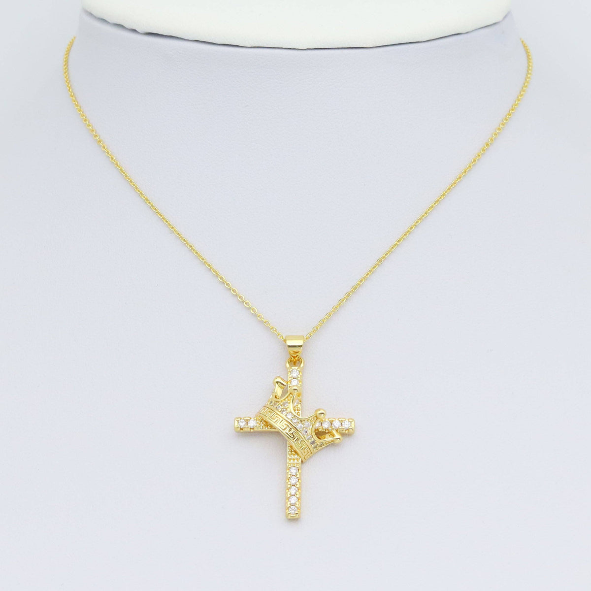 Gold Silver Clear CZ Crown Cross Charm Pendant, Sku#LD637