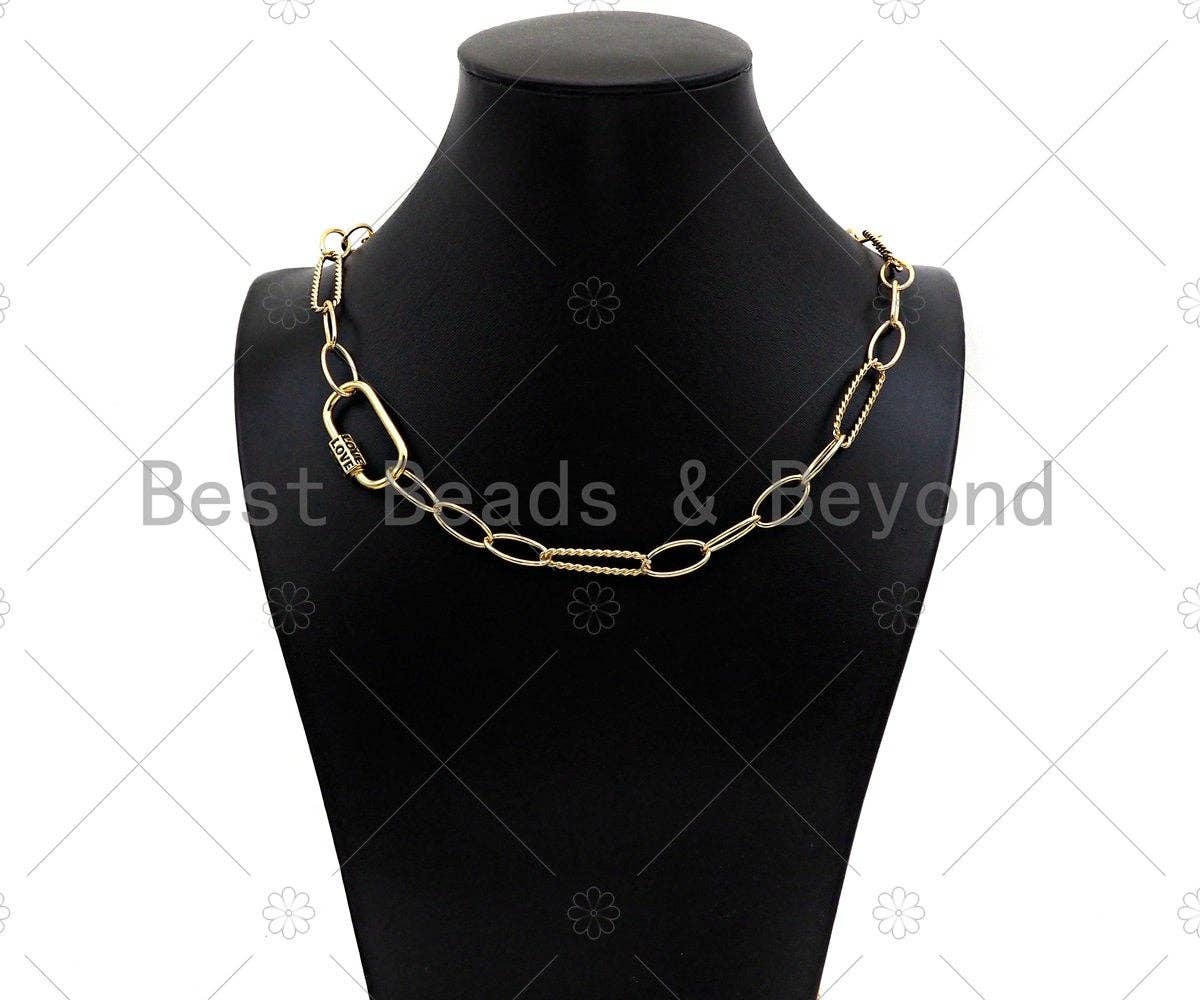 18K Gold Love Word On Oval Shape Screw Clasp, Oval Connector, Gold Carabiner Clasp, 17x29mm, Sku#K173