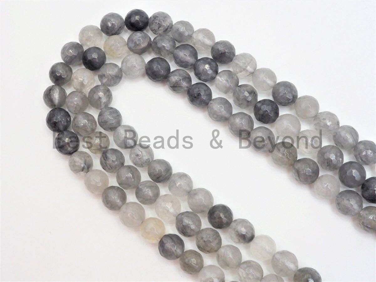 Natural Cloudy Quartz ,Faceted Round Gemstone Beads,Gray Color Beads,6mm/8mm/10mm/12mm beads, 15.5inch strand, SKU#U413