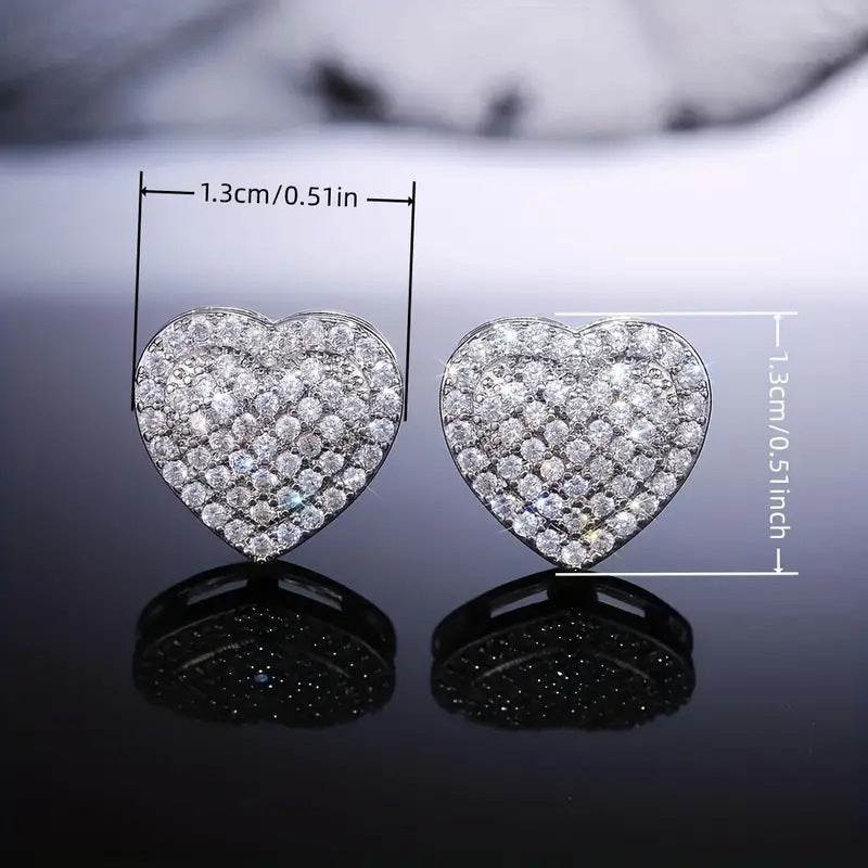 Dainty Iced Out CZ Heart Stud Earrings, Micro-Pavé Love Studs for Women Gifts | Cubic Zirconia