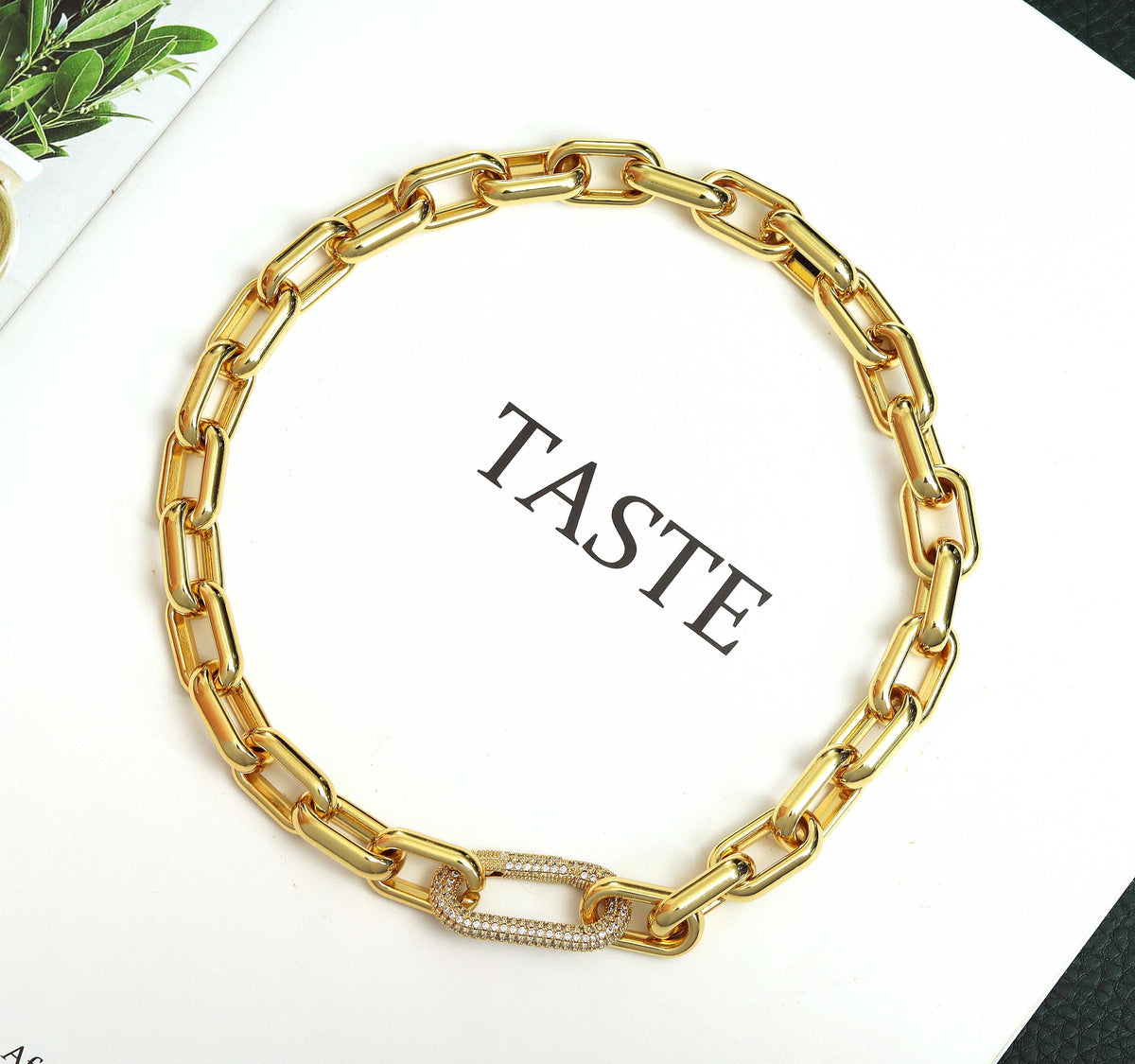 Chunky Chain Necklace with CZ Clasp, Sku#CL17