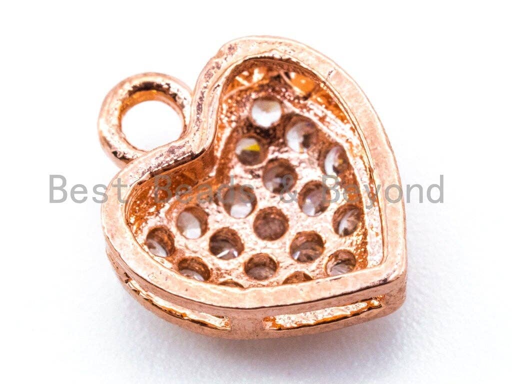 1PC/2PCS Clear CZ Micro Pave 10mm Heart Charm, CZ Pave Charm in Gold/Rose Gold/Silver Finish, sku#B23