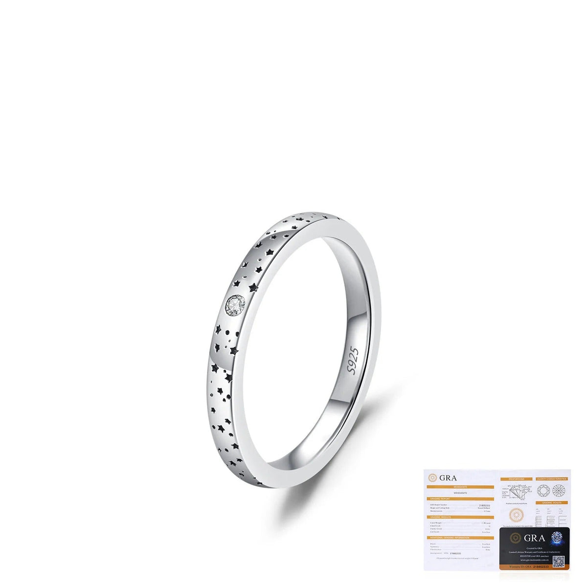 Star-Shaped D-Color VVS1 Moissanite Engagement Ring in Sterling Silver – Narrow and Wide Band Options