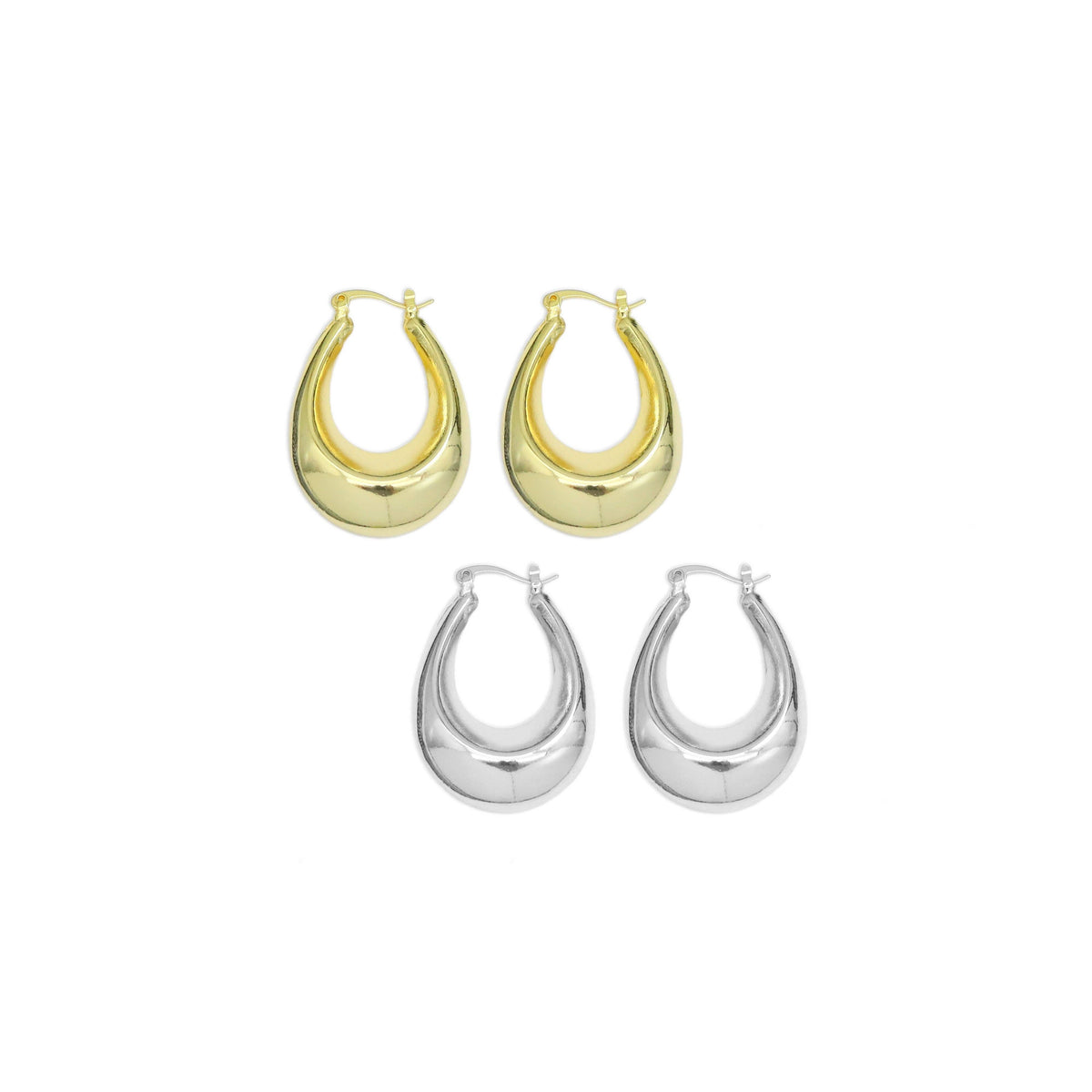 Gold Silver Chunky Oval Statment Earrings, Sku#A234