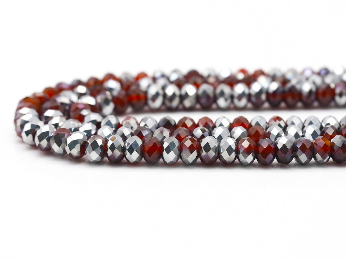 Half Silver Plated Natural Red Agate Rondelle Faceted Beads, SKu#UA256