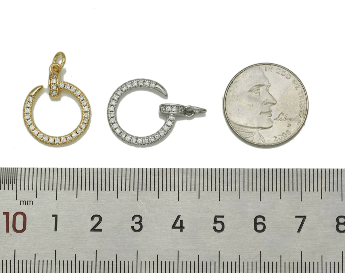 Gold silver CZ Nail Circle Charm, Sku#F1471