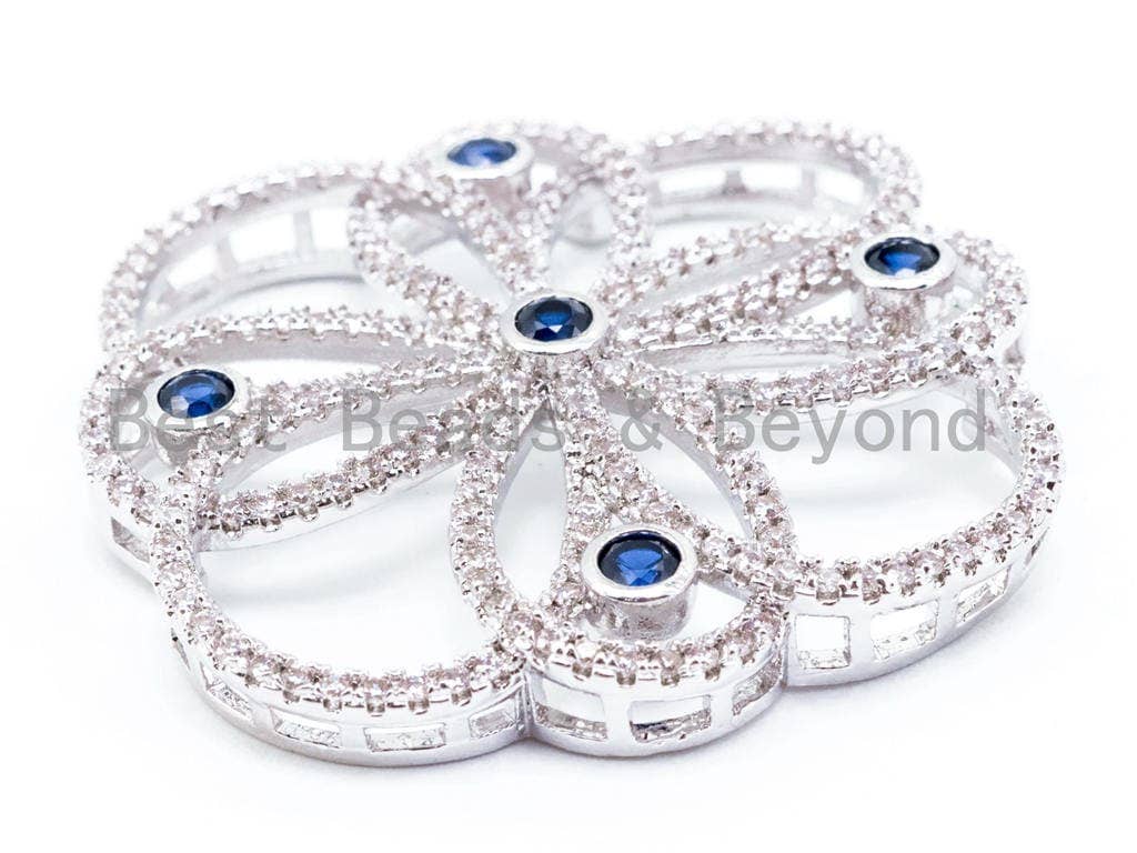 35mm CZ Micro Pave Focal Flower Pendant, Flower Focal beads, Focal Connector Beads, Fashion Jewelery Findings, SKU#L241
