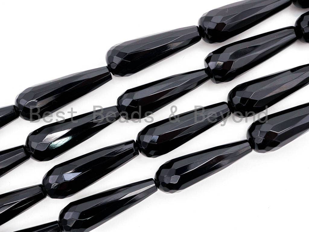 High Quality Black Onyx Teardrop Faceted  8x30mm 10x30mm Natural Stone Beads, Black Beads, Teardrop Beads,15.5" Full Strand, SKU#Q27