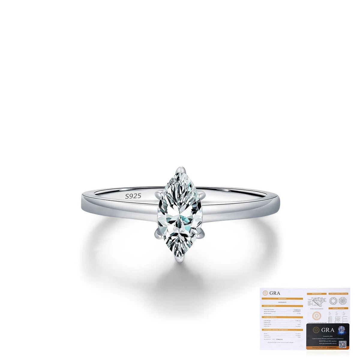 Marquise-Cut D-Color VVS1 Moissanite Engagement Ring in Sterling Silver – Elegant Slim Band for Everyday Wear