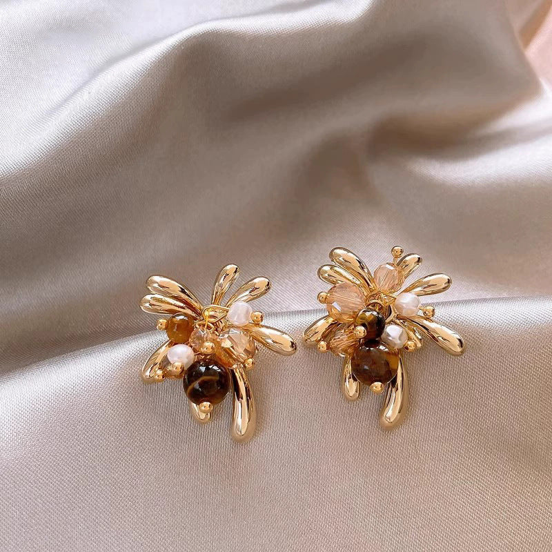 Elegant Pearl Flower CZ Stud Earrings For Women, Dainty Rose Gold Plated Enamel Flower Pearl Earrings, Luxury Minimalist Bridal Wedding Jewelry Gift
