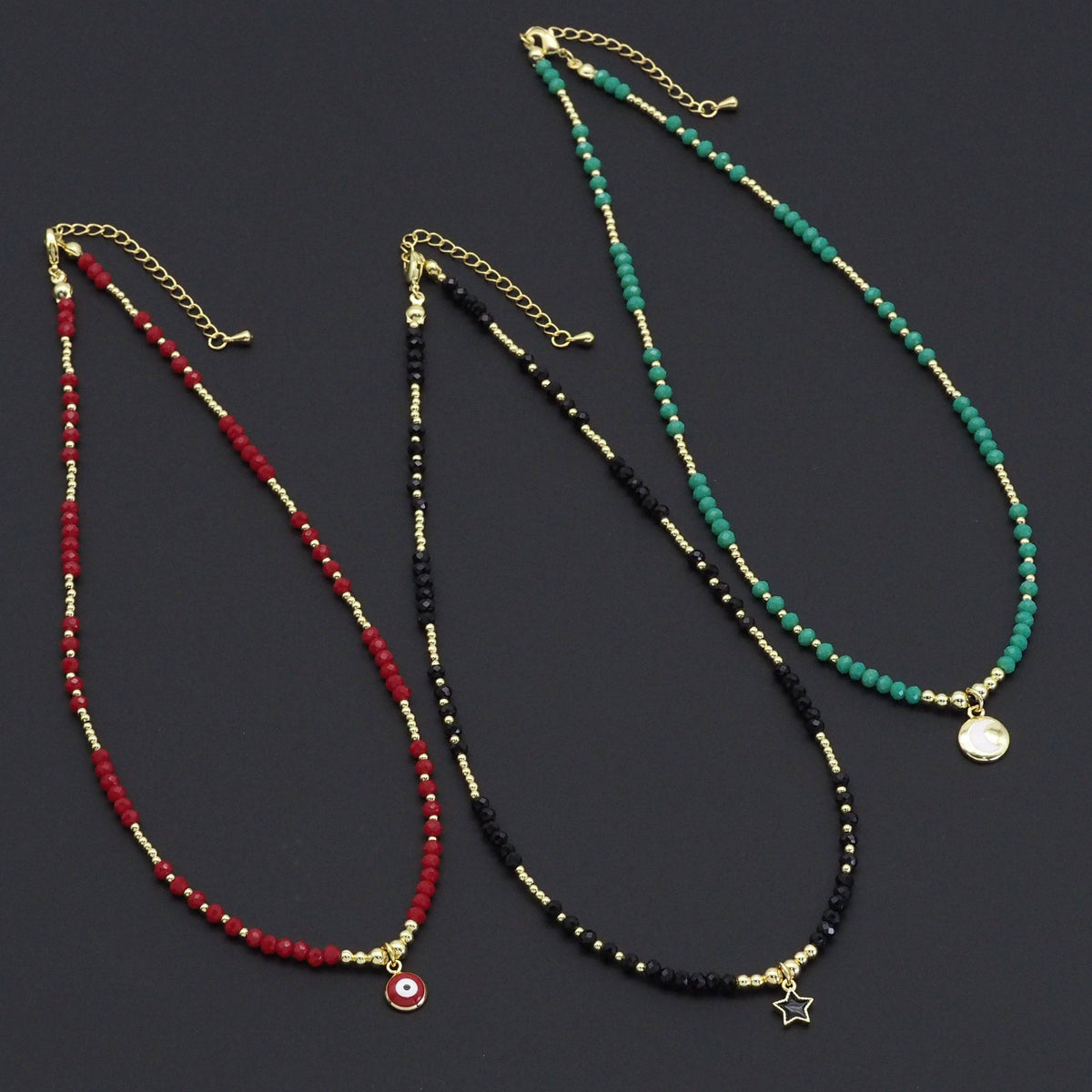 Gemstone Gold Spacer beaded Necklace, sku#O118