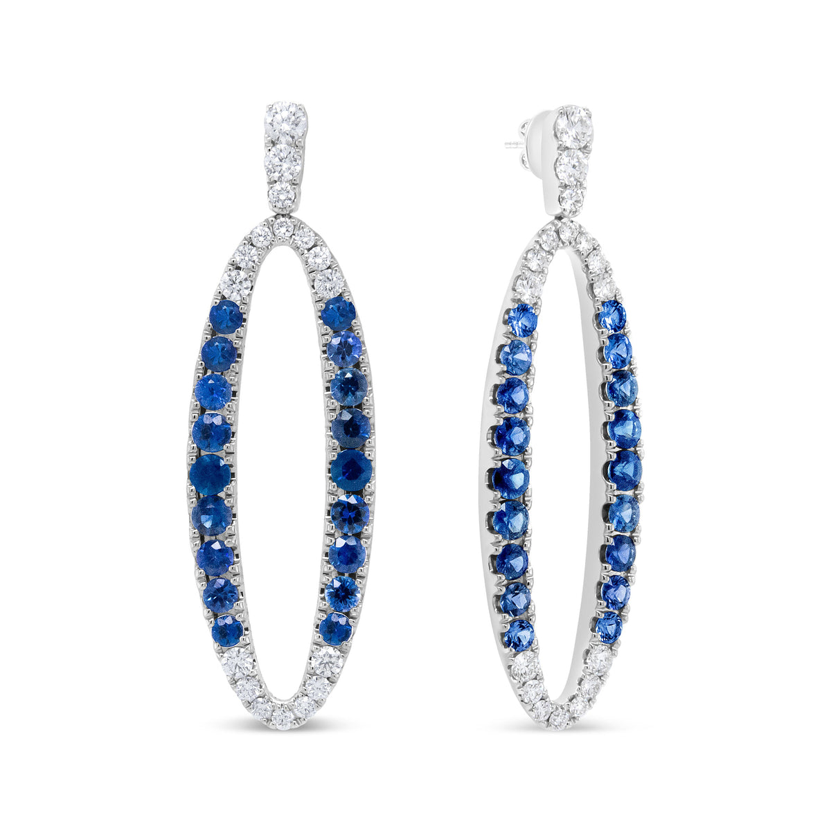 18K White Gold 1-1/10 Cttw Blue Diamond and Sapphire Oval Openwork Dangle Earrings