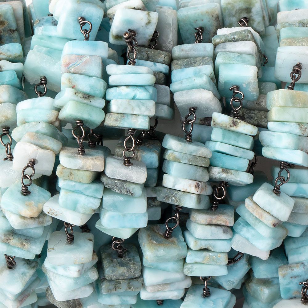 7mm Larimar Square Heishi Black Gold .925 Chain by the foot 95 pieces