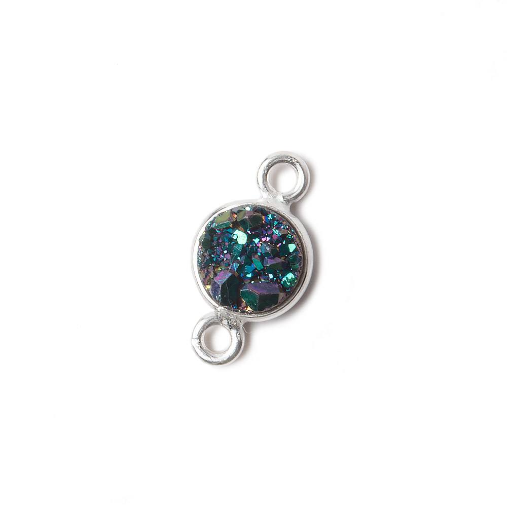 7mm Silver .925 Bezel Mystic Mermaid Green Drusy Coin Connector 1 piece
