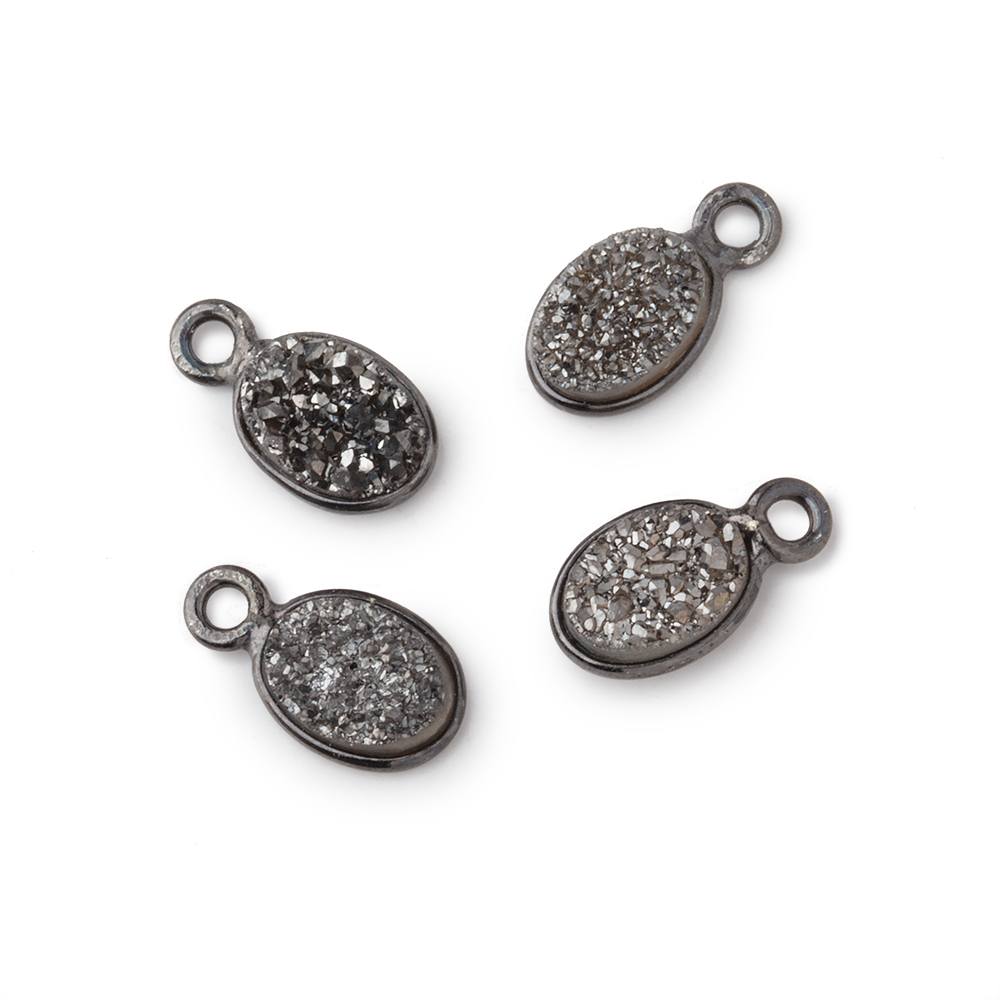 7x5mm Black Gold Bezel Metallic Platinum Drusy Oval Pendant Set of 4 Pieces