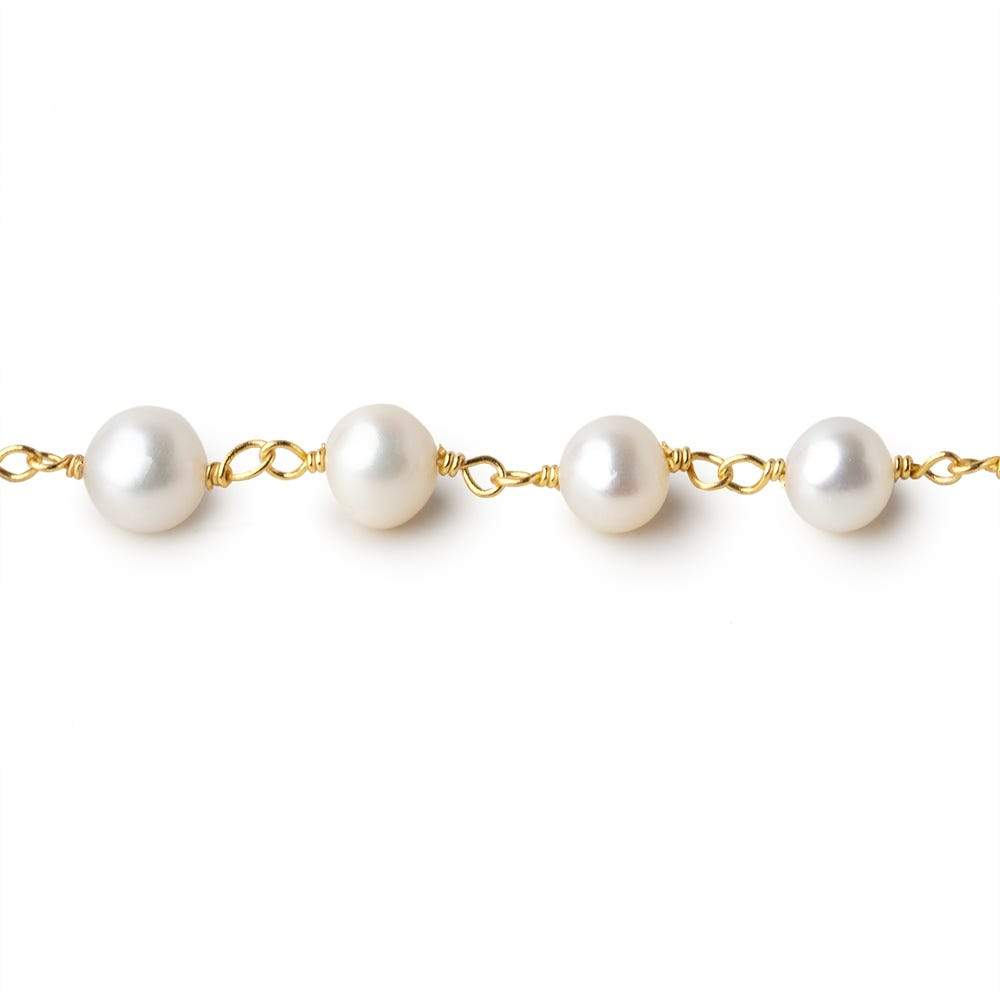 7x5mm Off White Side Drilled Oval Pearl Vermeil Chain by the foot 28 pieces