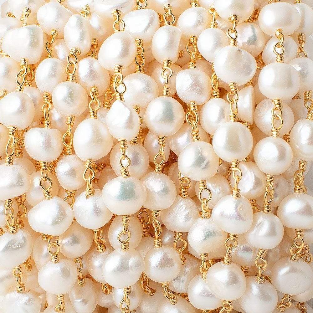 7x6mm Cream Baroque Freshwater Pearl Vermeil Chain by the foot 25 beads