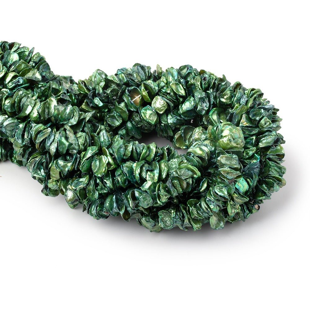 8-10mm Forest Green Center Drill Keshi Freshwater Pearl 14.5 inch 172 Beads