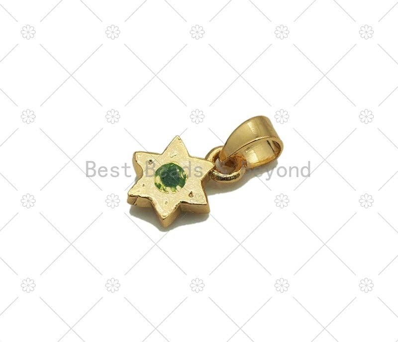 Green Gemstone David Star Charm, Sku#L644