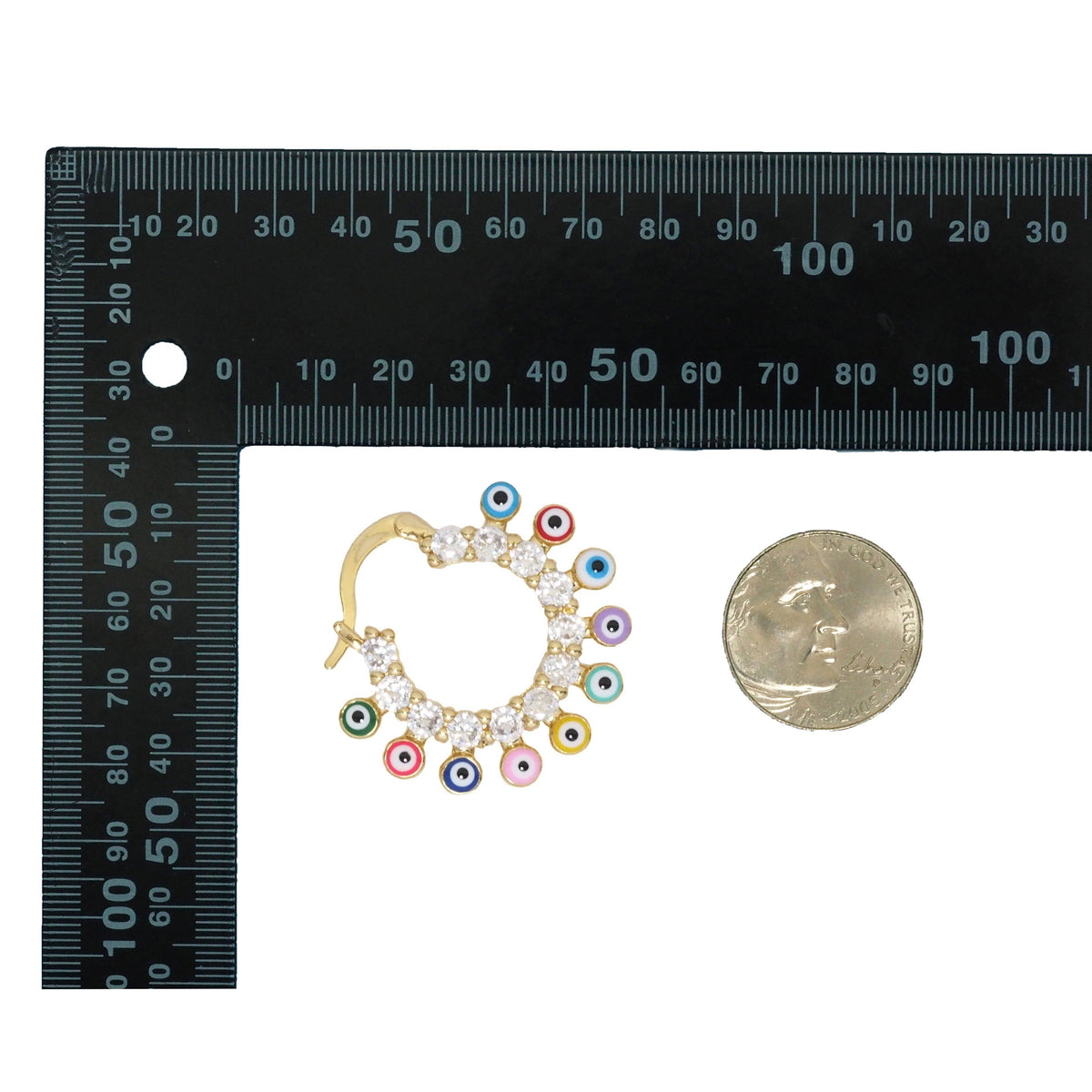 CZ Evil Eye Enamel Round Ring Hoop Earrings, Sku#LD383
