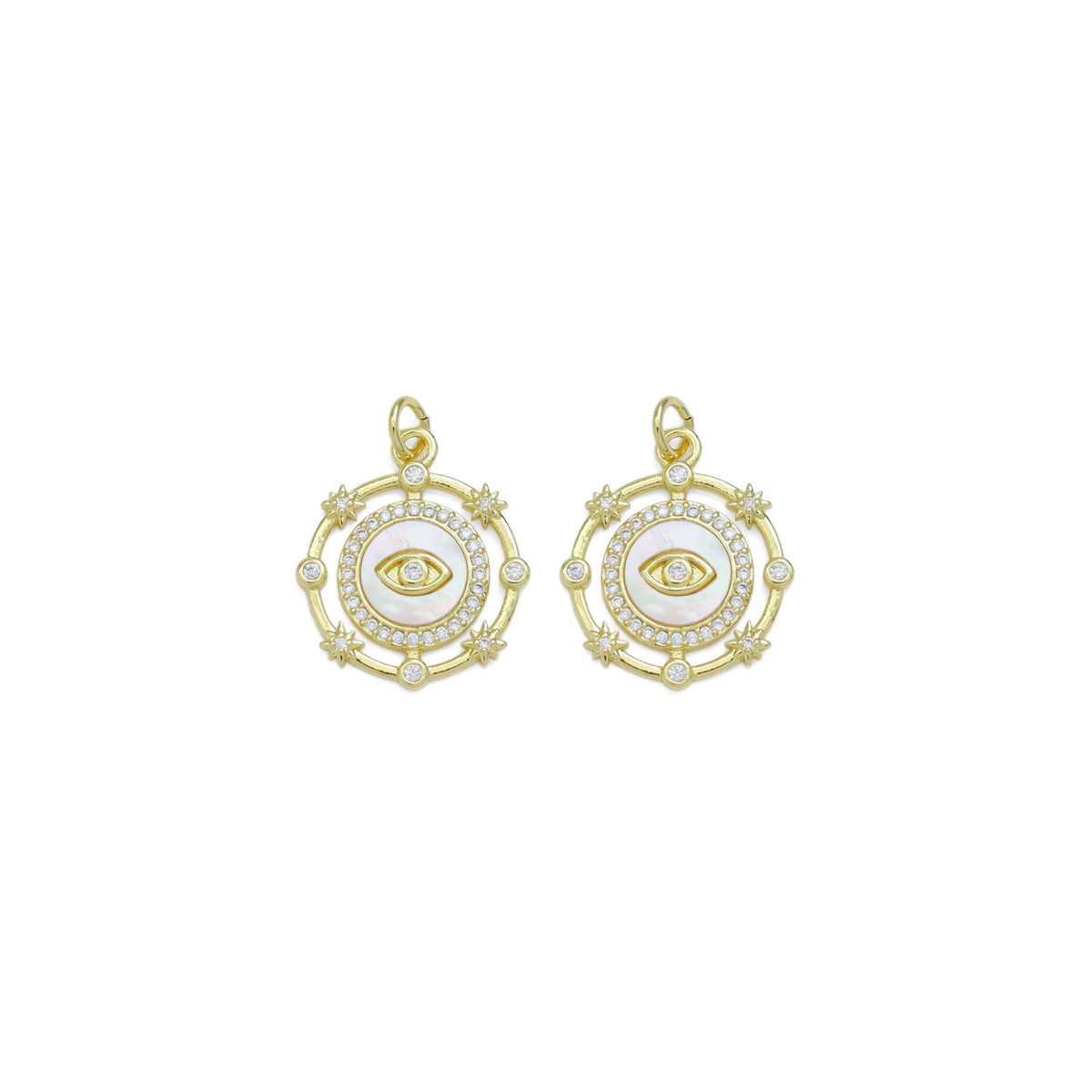 CZ Evil Eye mother of pearl Coin Charm, Sku#LK922