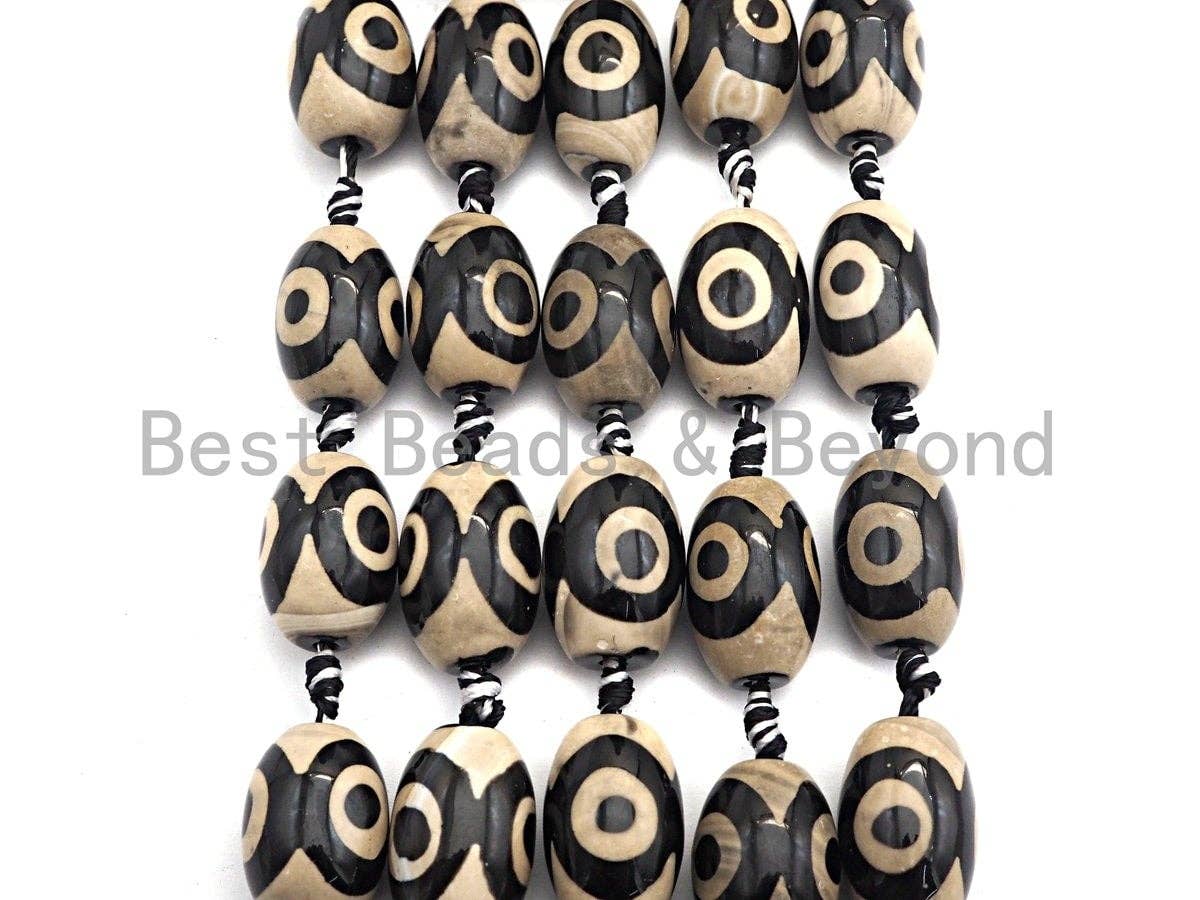 1pc/12pc Tibetan Barrel Agate Beads, Dzi Barrel Shape White Black Eye beads, Tibetan Eye Agate Beads, 15x20mm, sku#U531