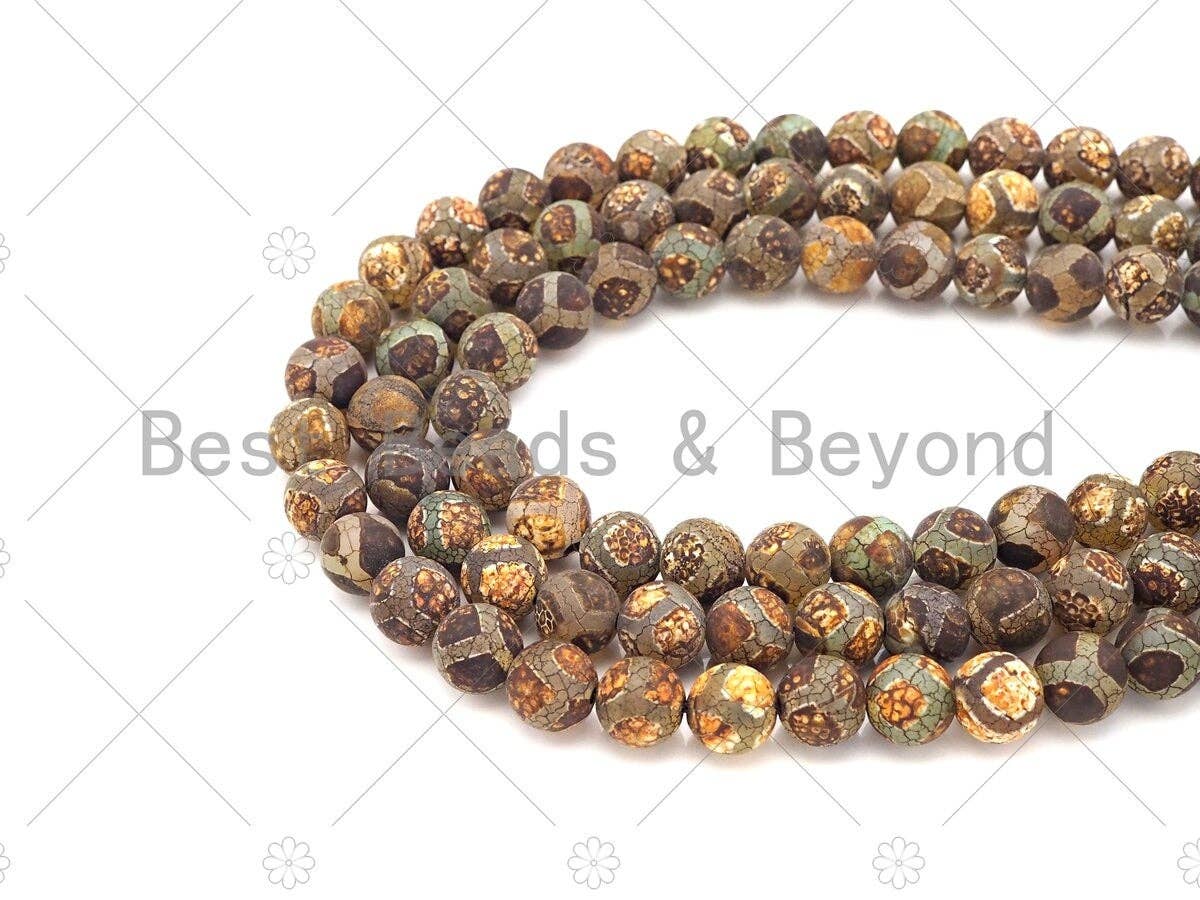 Natural Tibetan Brown Football Agate Beads, Dzi Eye Agate Beads, 8mm/10mm Tibetan Round Smooth Agate,15.5" Full Strand, Sku#U1111