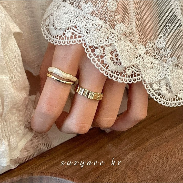 Women's Niche Design Gold Enamel Zircon Ring, INS Style, Vintage Fashion, Unique Versatile High-End Finger Ring