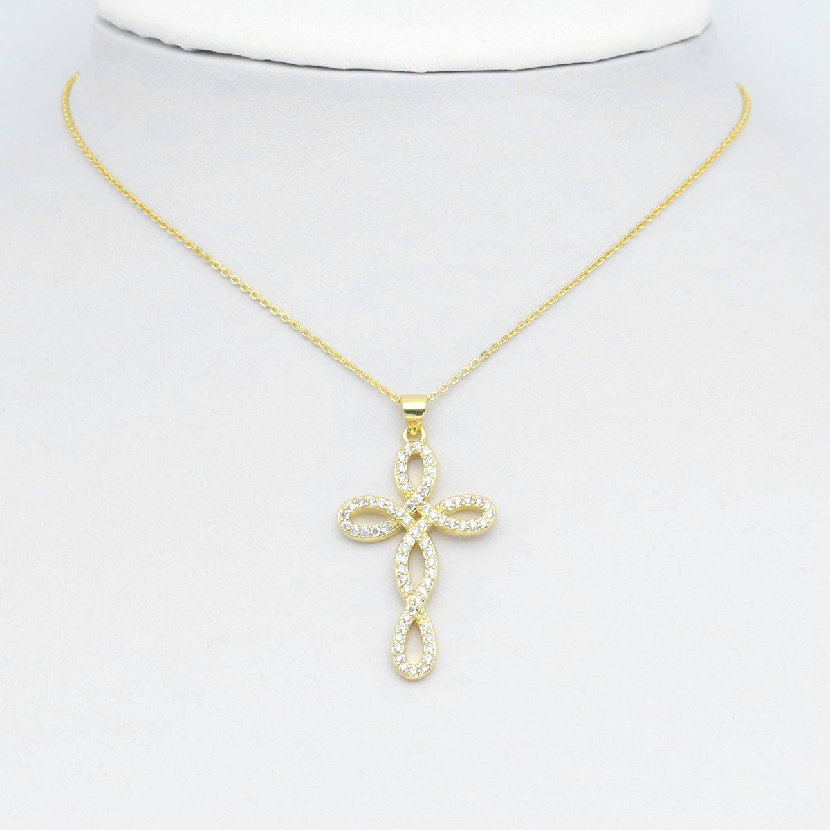 Gold Silver Clear CZ Flower Cross Charm Pendant, Sku#LD631