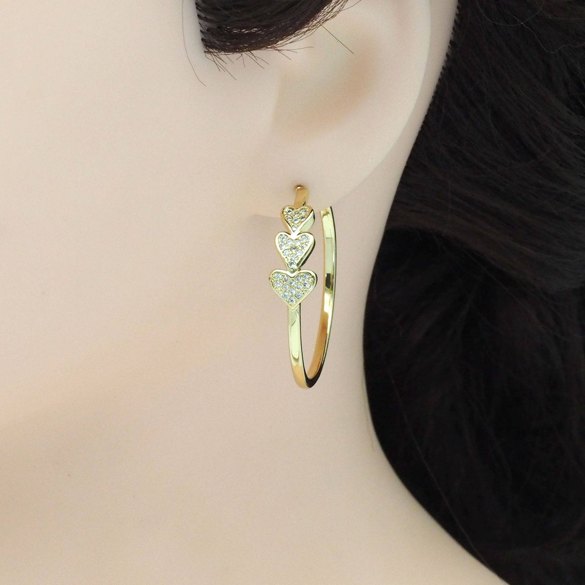 Clear CZ Gold Heart Hoop Earrings, Sku#LX257